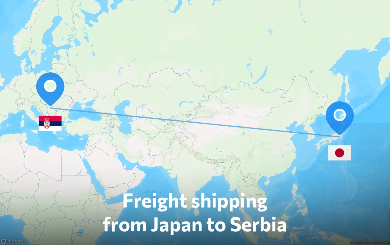 Shipping route from Japan to Serbia