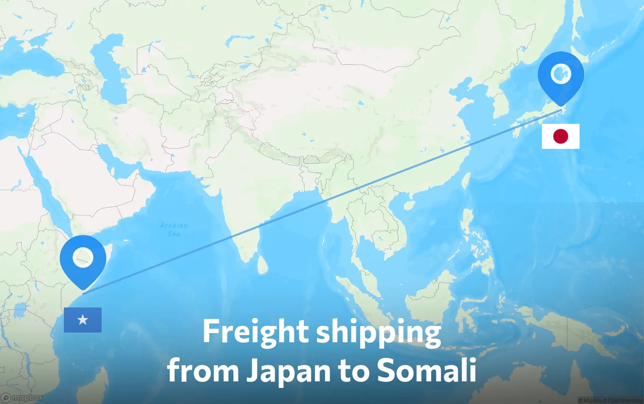Shipping route from Japan to Somali