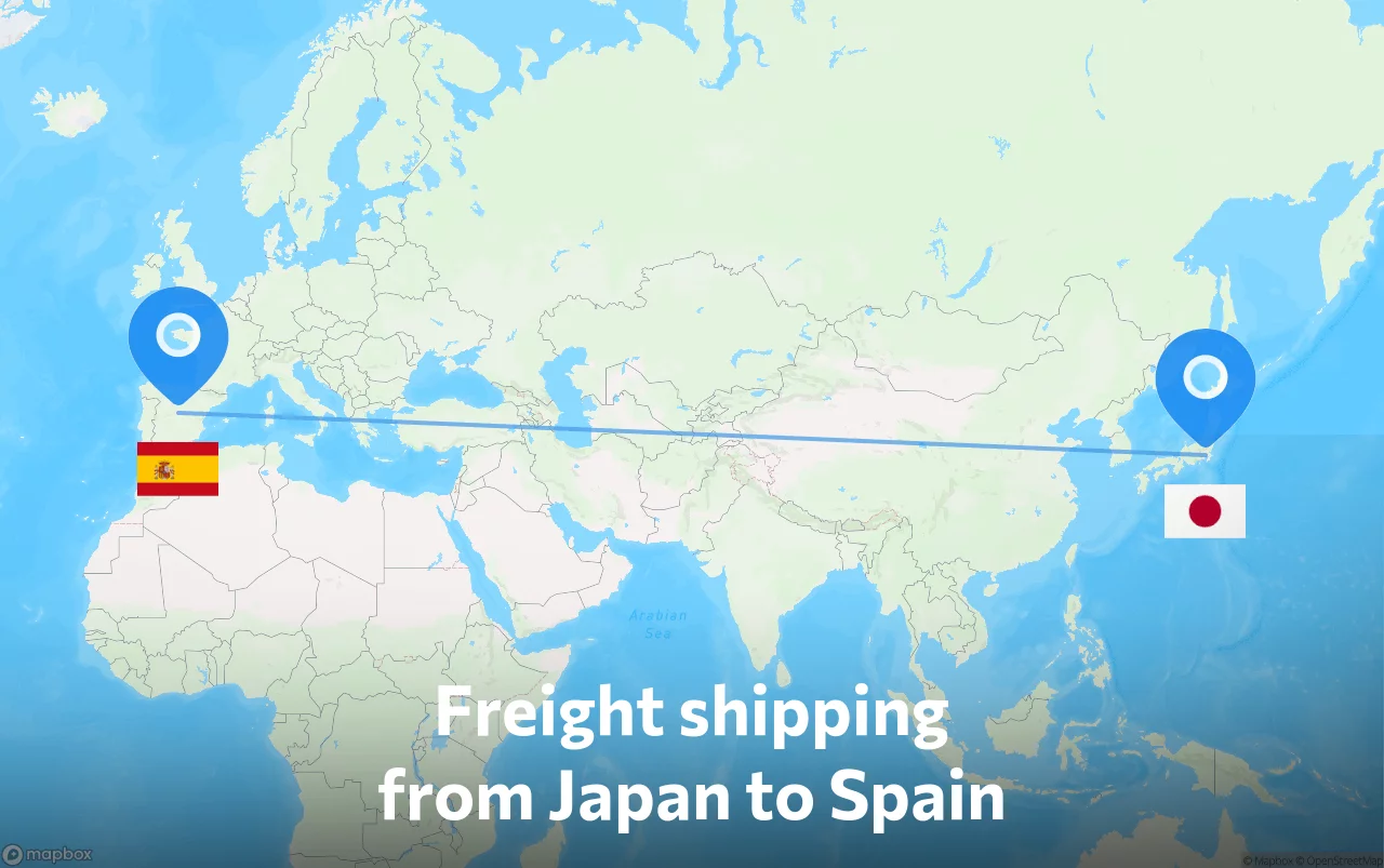 Shipping route from Japan to Spain