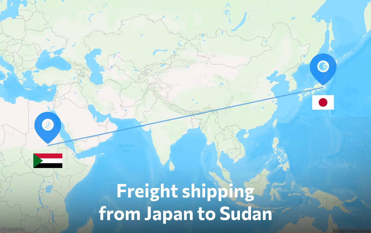 Shipping route from Japan to Sudan