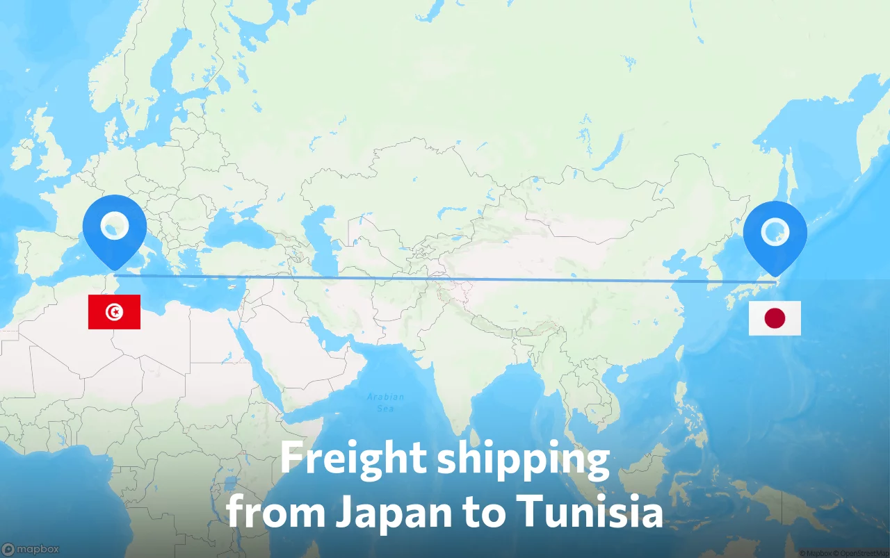 Shipping route from Japan to Tunisia