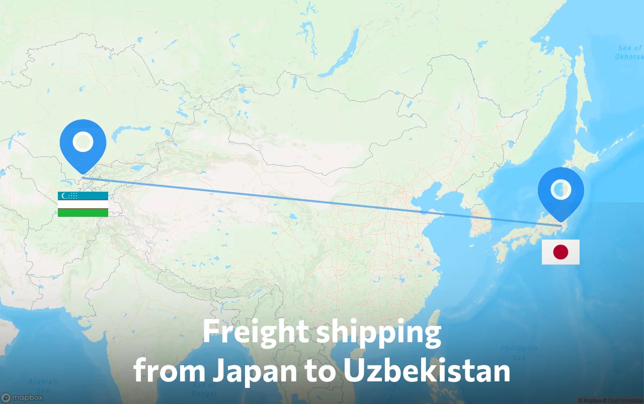 Shipping route from Japan to Uzbekistan