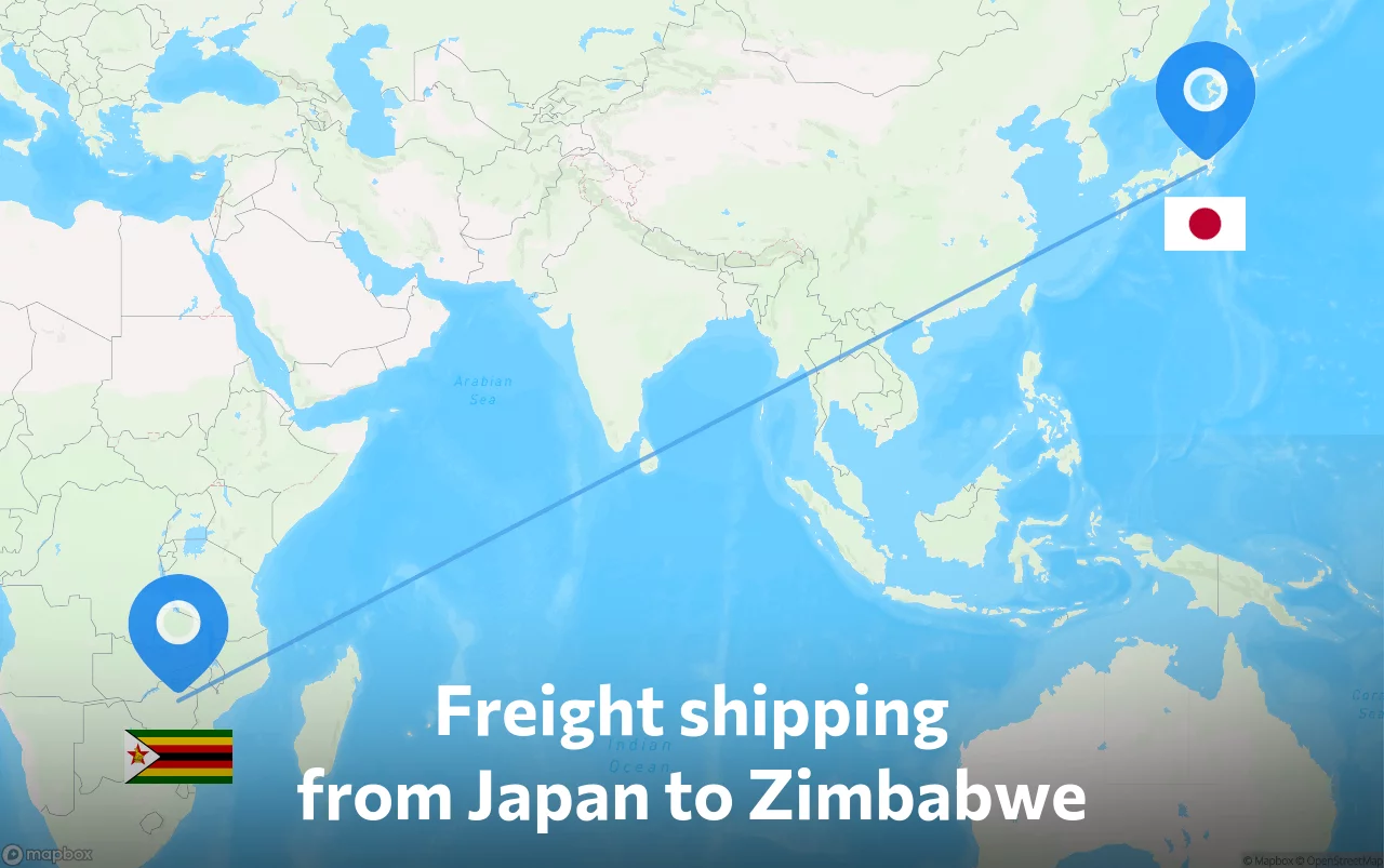 Shipping route from Japan to Zimbabwe
