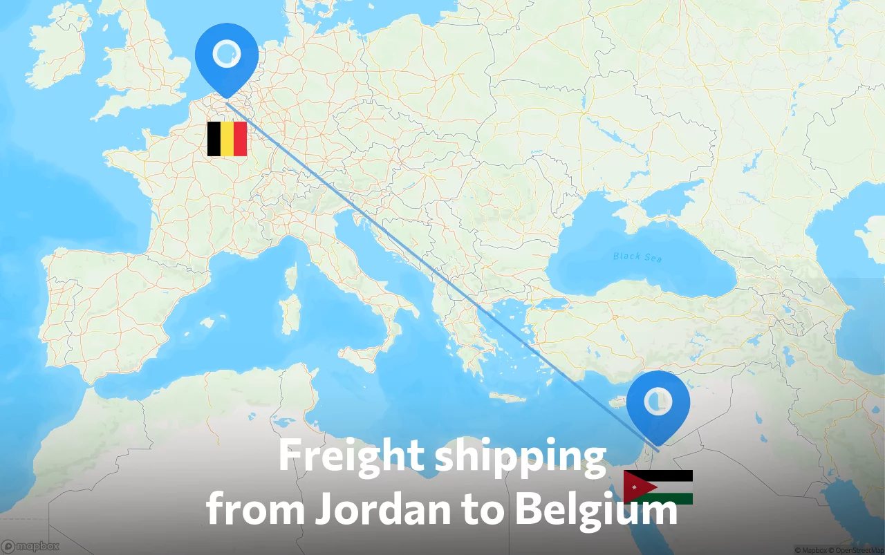 Shipping route from Jordan to Belgium