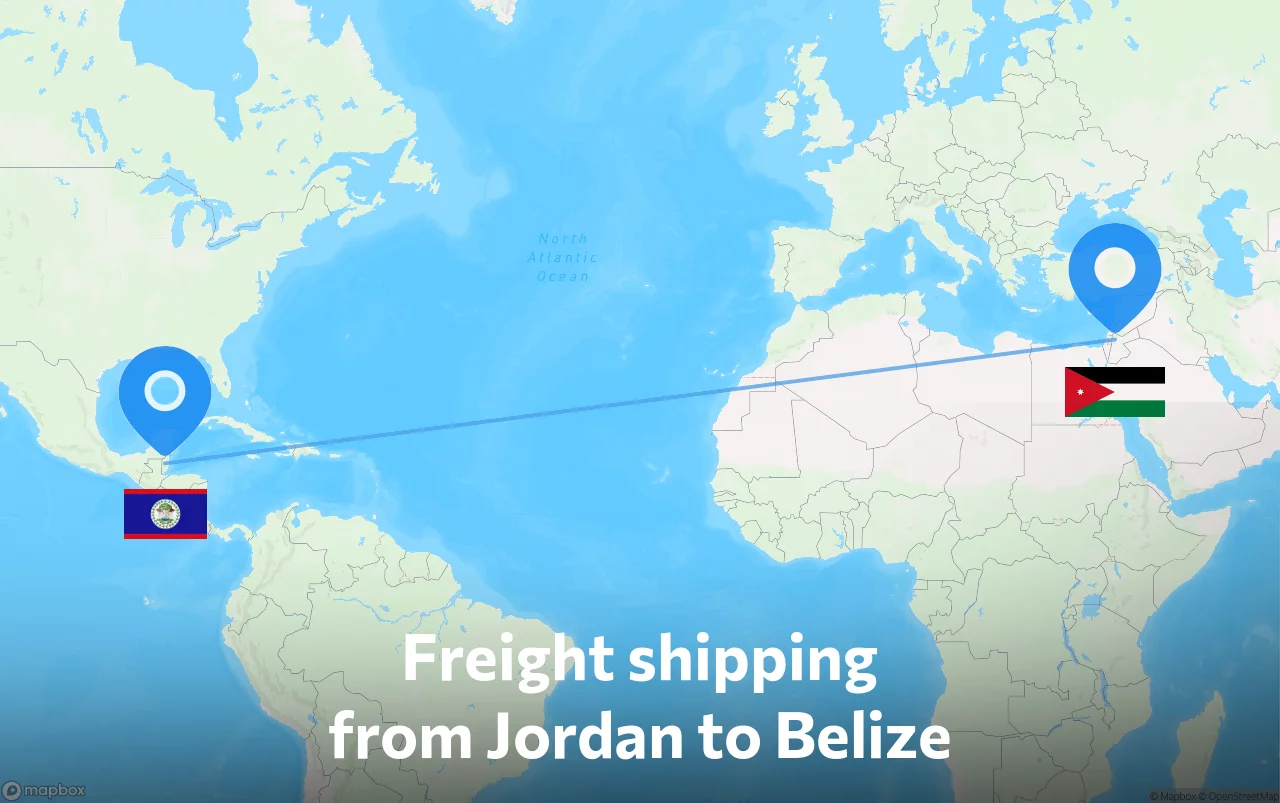 Shipping route from Jordan to Belize