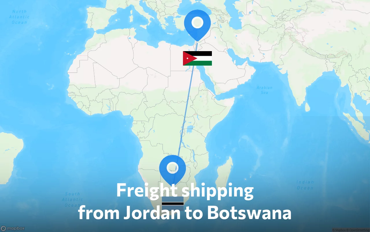 Shipping route from Jordan to Botswana