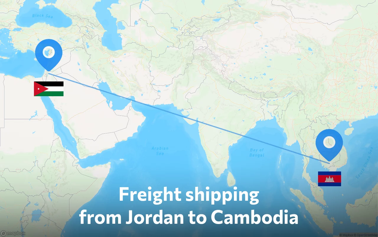 Shipping route from Jordan to Cambodia