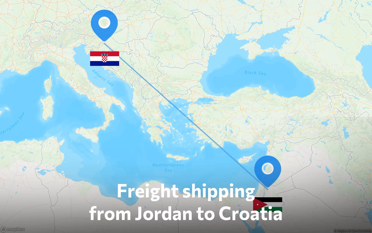 Shipping route from Jordan to Croatia