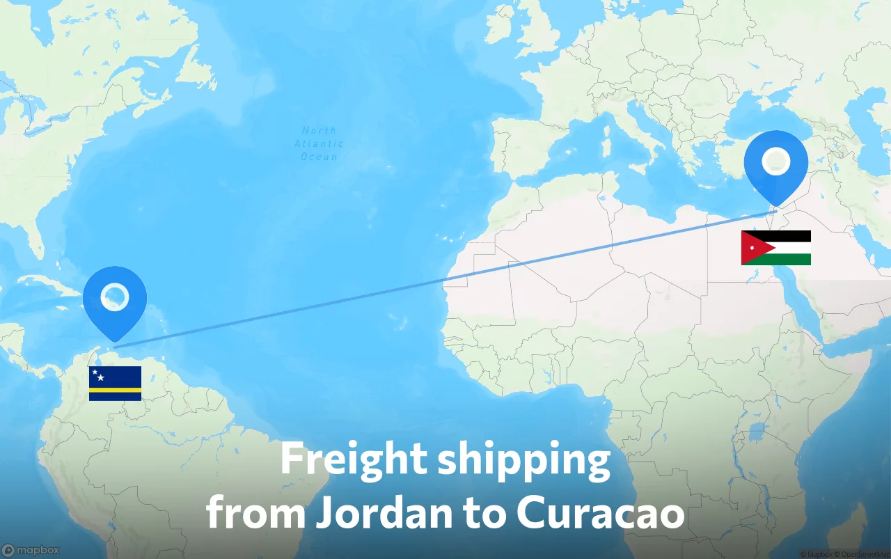 Shipping route from Jordan to Curacao