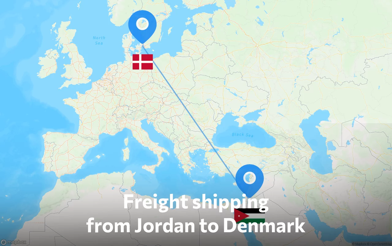 Shipping route from Jordan to Denmark