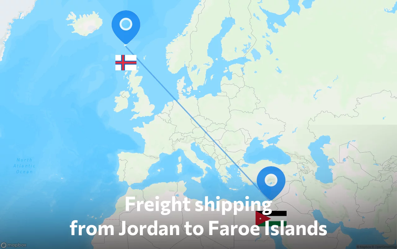 Shipping route from Jordan to Faroe Islands