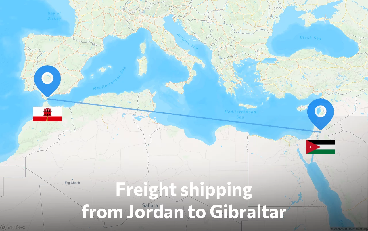 Shipping route from Jordan to Gibraltar