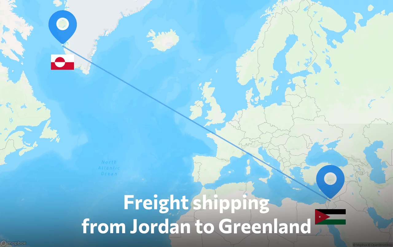 Shipping route from Jordan to Greenland