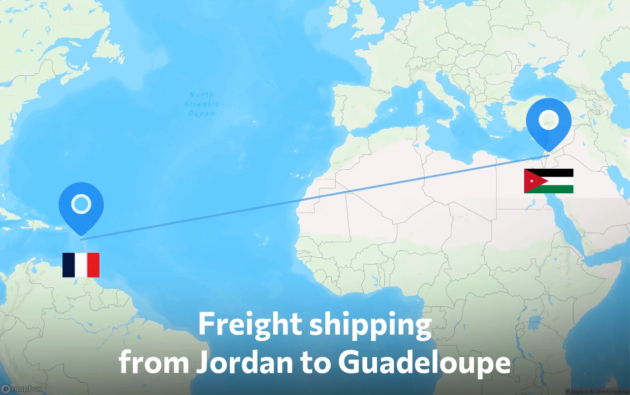 Shipping route from Jordan to Guadeloupe