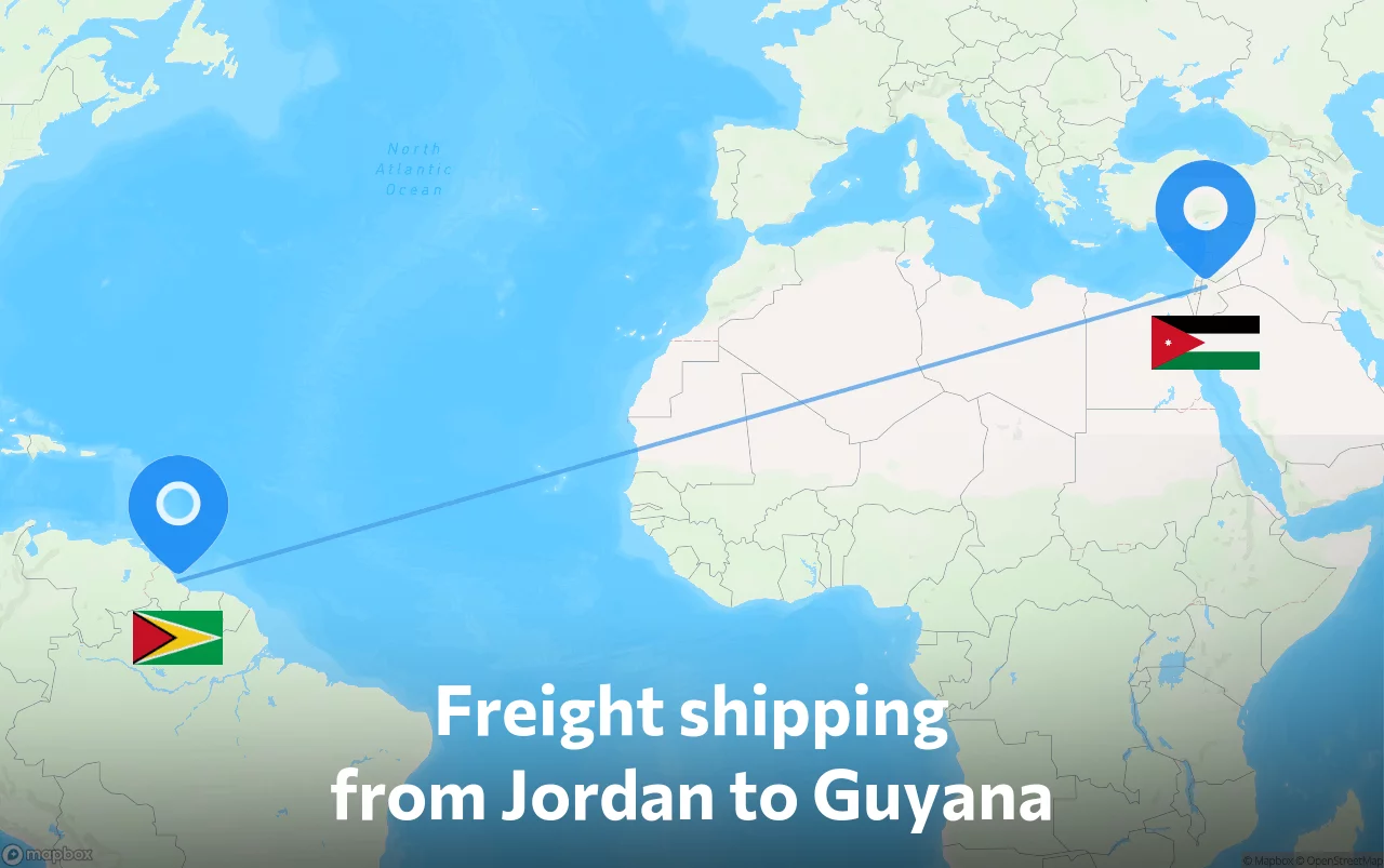 Shipping route from Jordan to Guyana