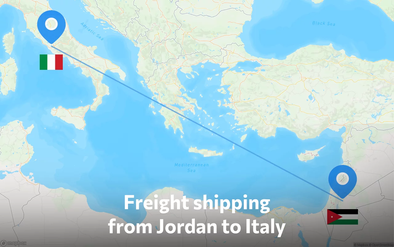 Shipping route from Jordan to Italy
