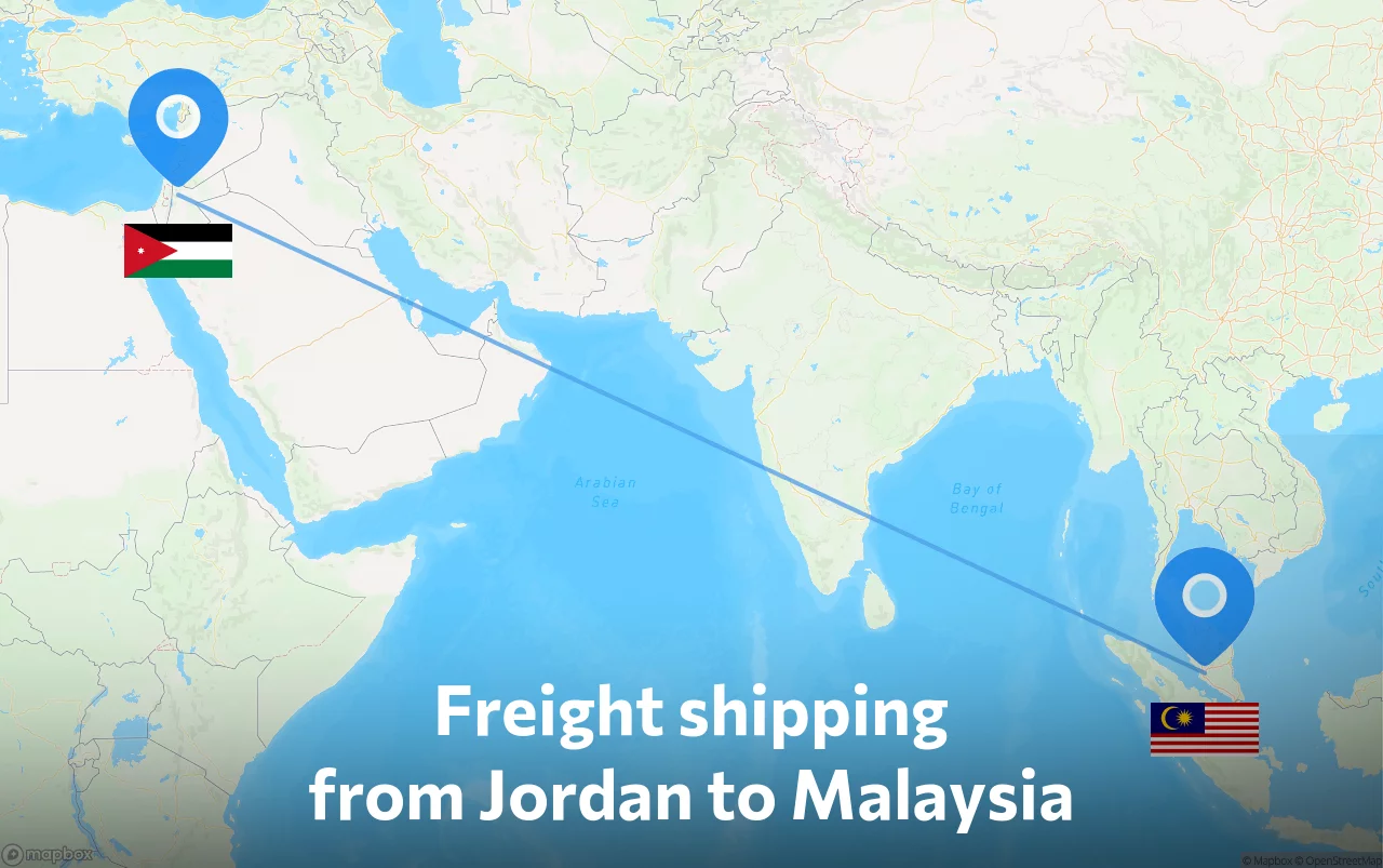 Shipping route from Jordan to Malaysia