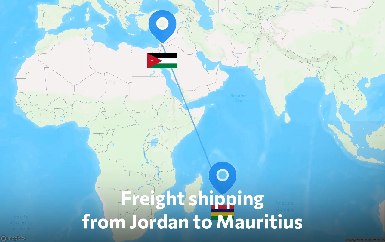 Shipping route from Jordan to Mauritius