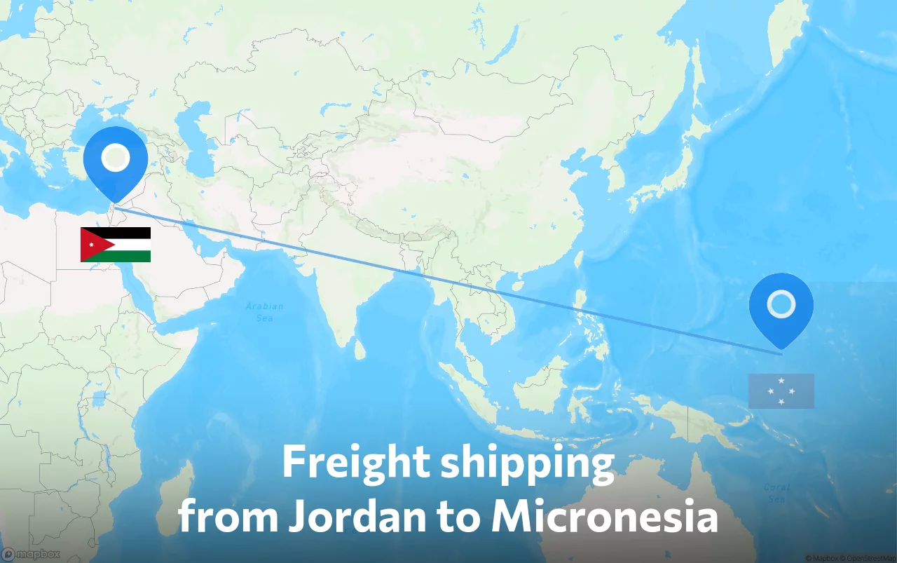 Shipping route from Jordan to Micronesia