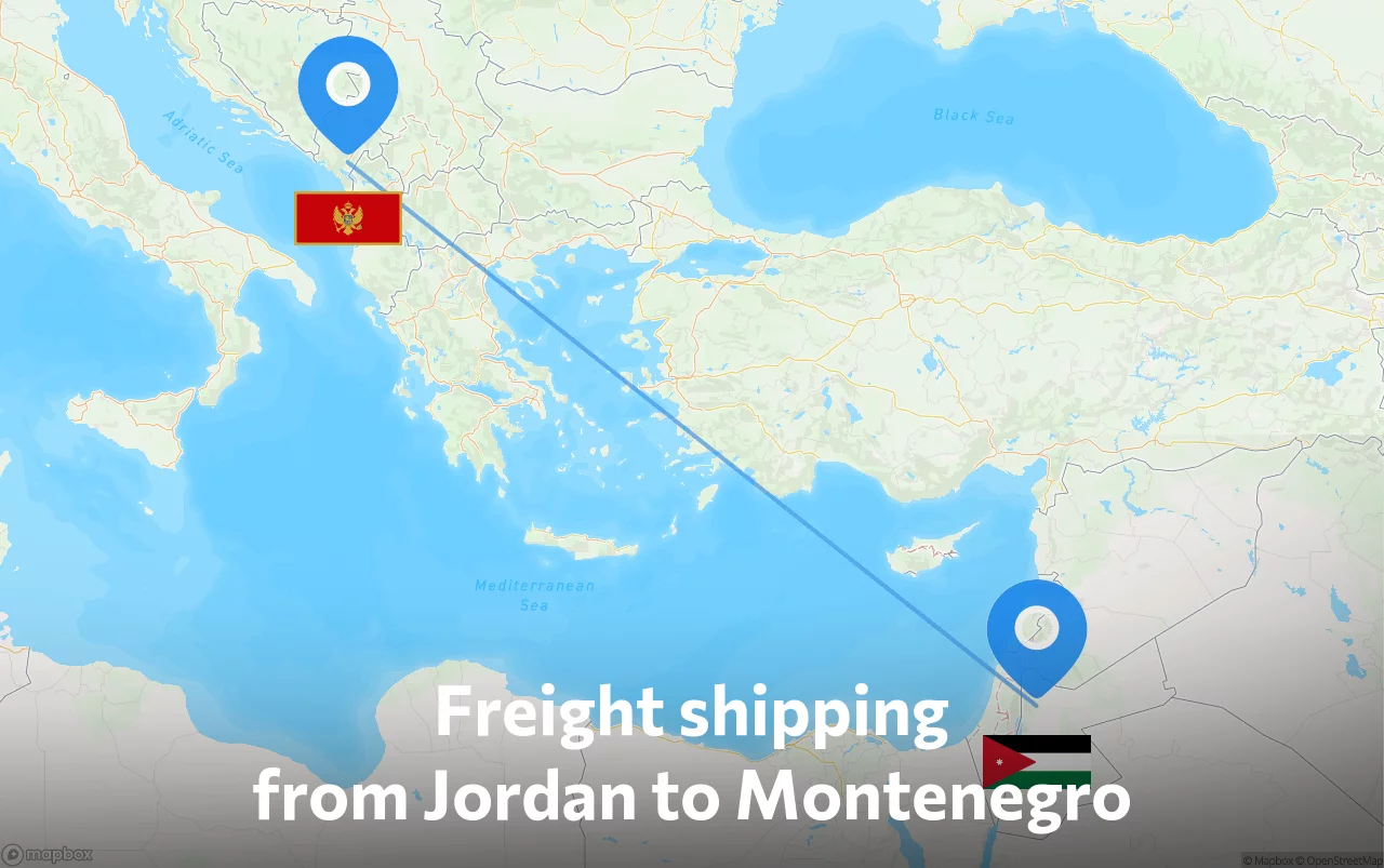 Shipping route from Jordan to Montenegro