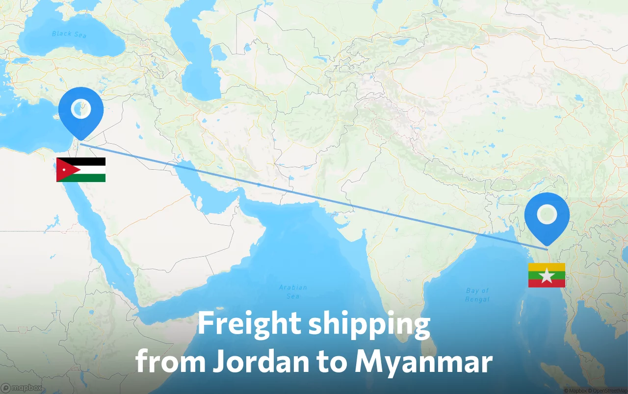 Shipping route from Jordan to Myanmar