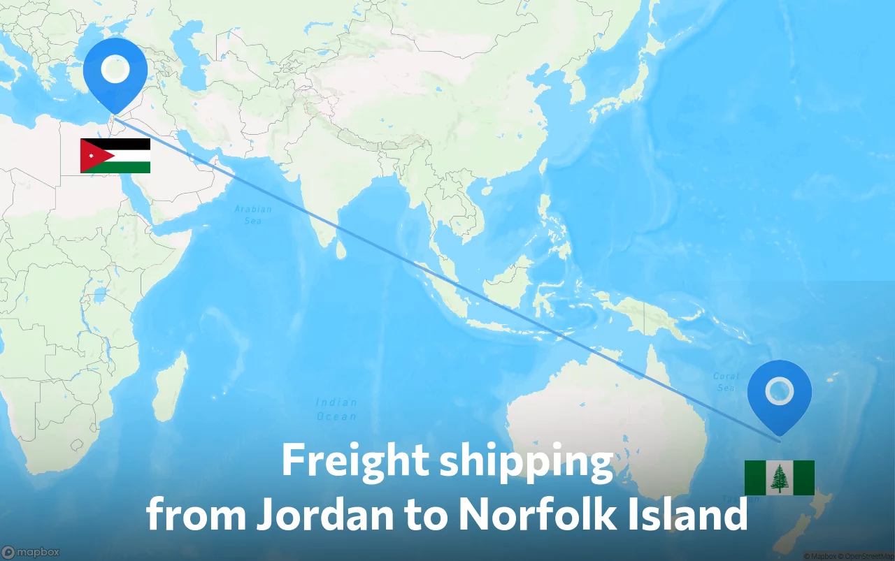 Shipping route from Jordan to Norfolk Island