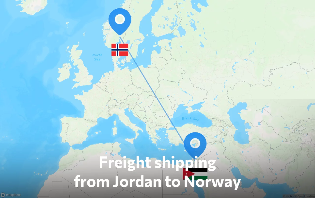 Shipping route from Jordan to Norway