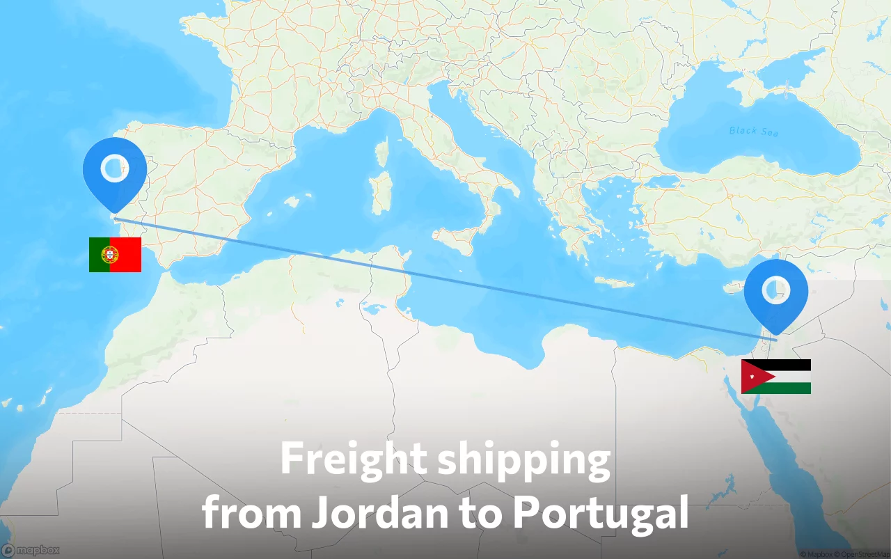 Shipping route from Jordan to Portugal