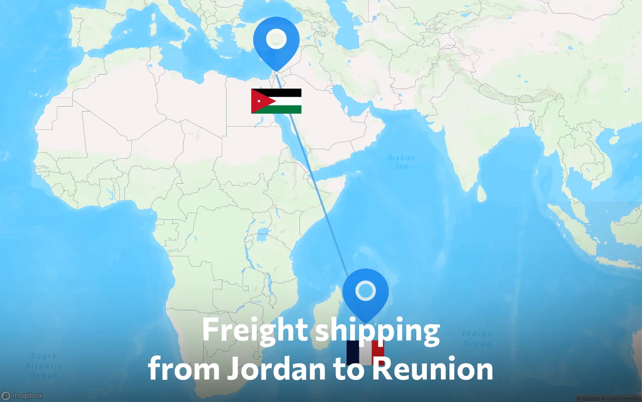 Shipping route from Jordan to Reunion