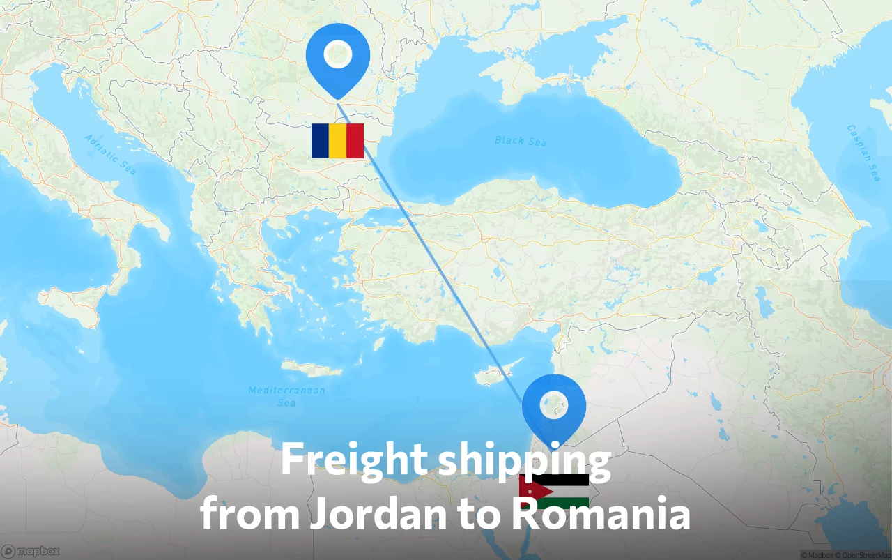 Shipping route from Jordan to Romania