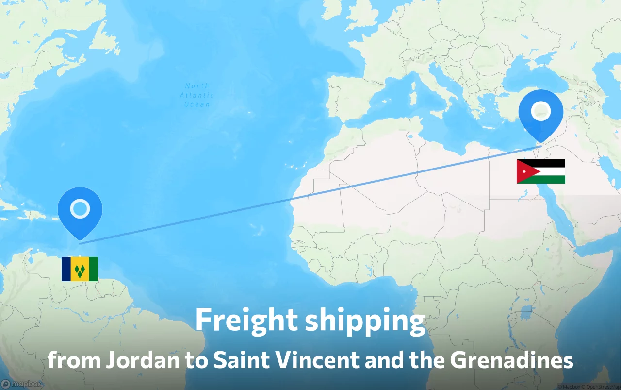 Shipping route from Jordan to Saint Vincent and the Grenadines