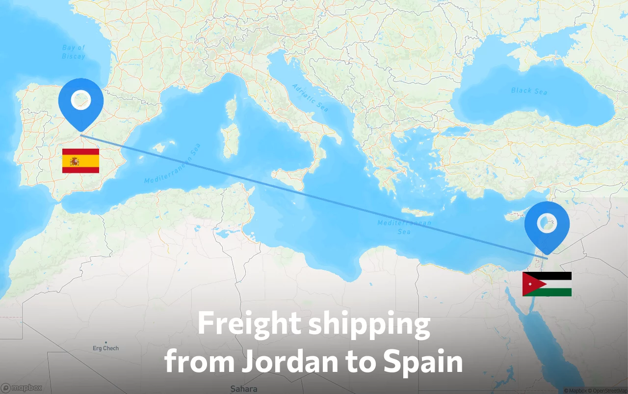 Shipping route from Jordan to Spain