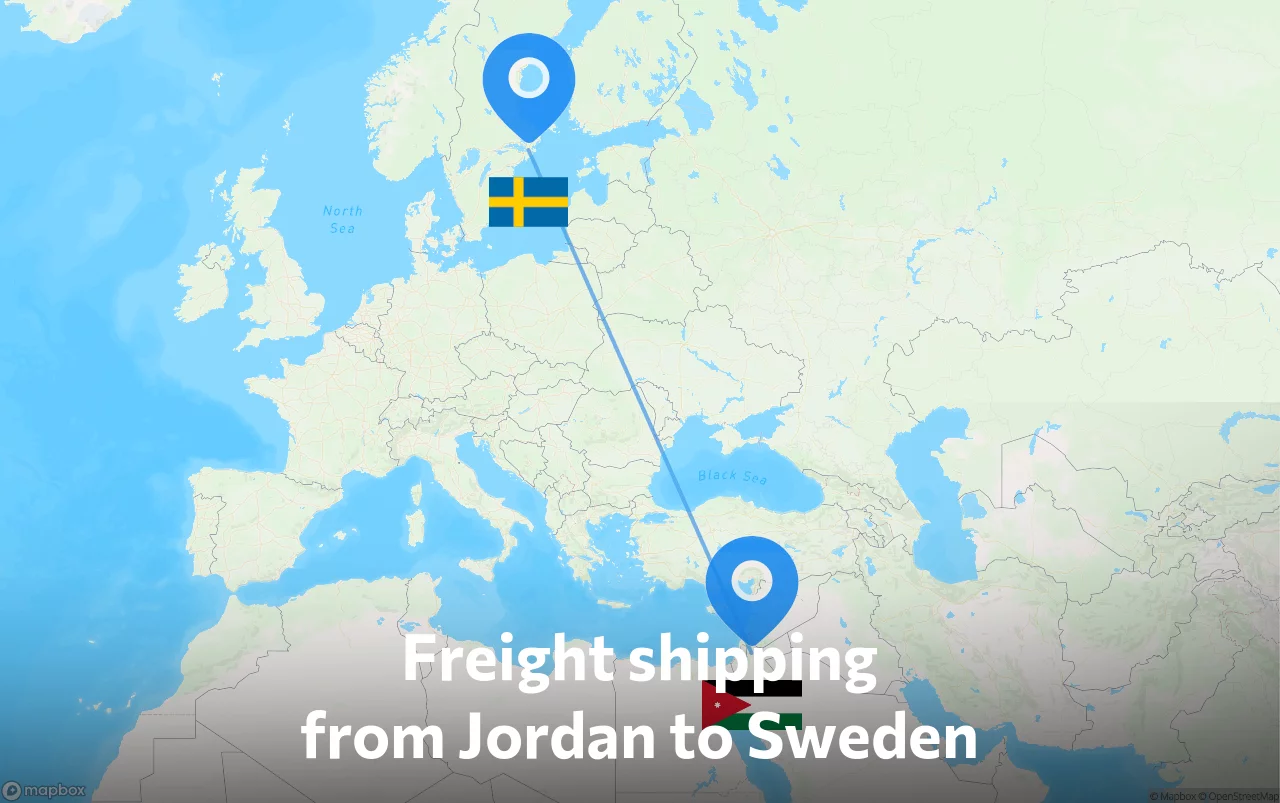 Shipping route from Jordan to Sweden