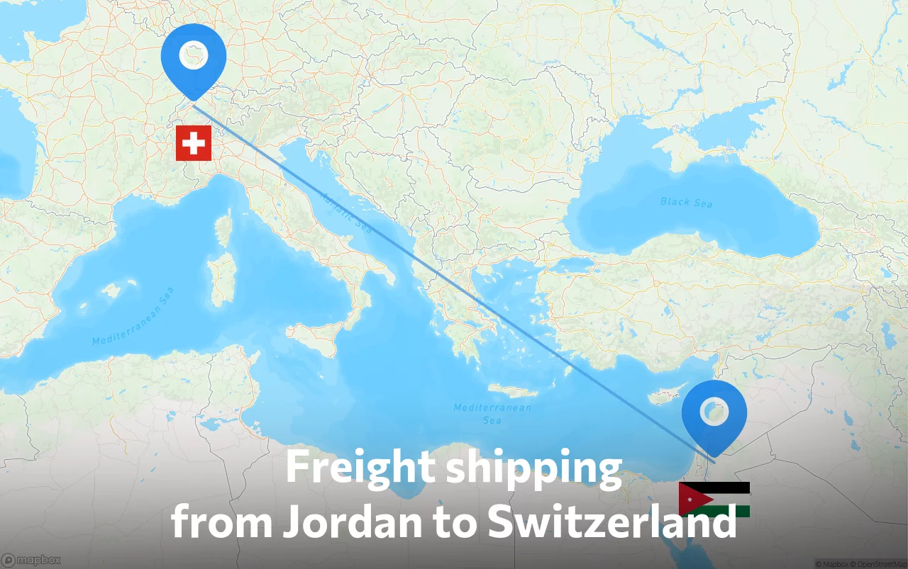 Shipping route from Jordan to Switzerland