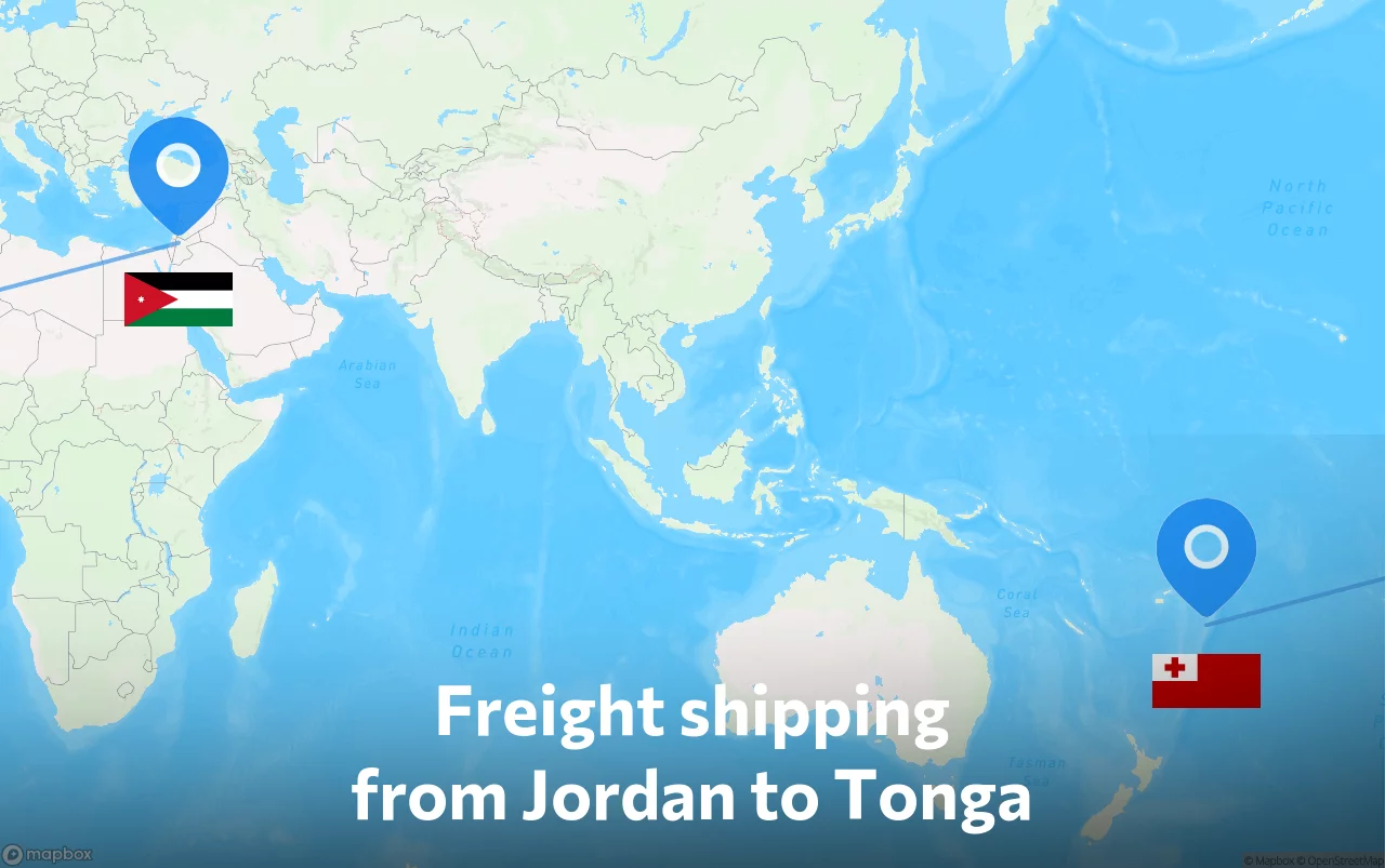 Shipping route from Jordan to Tonga