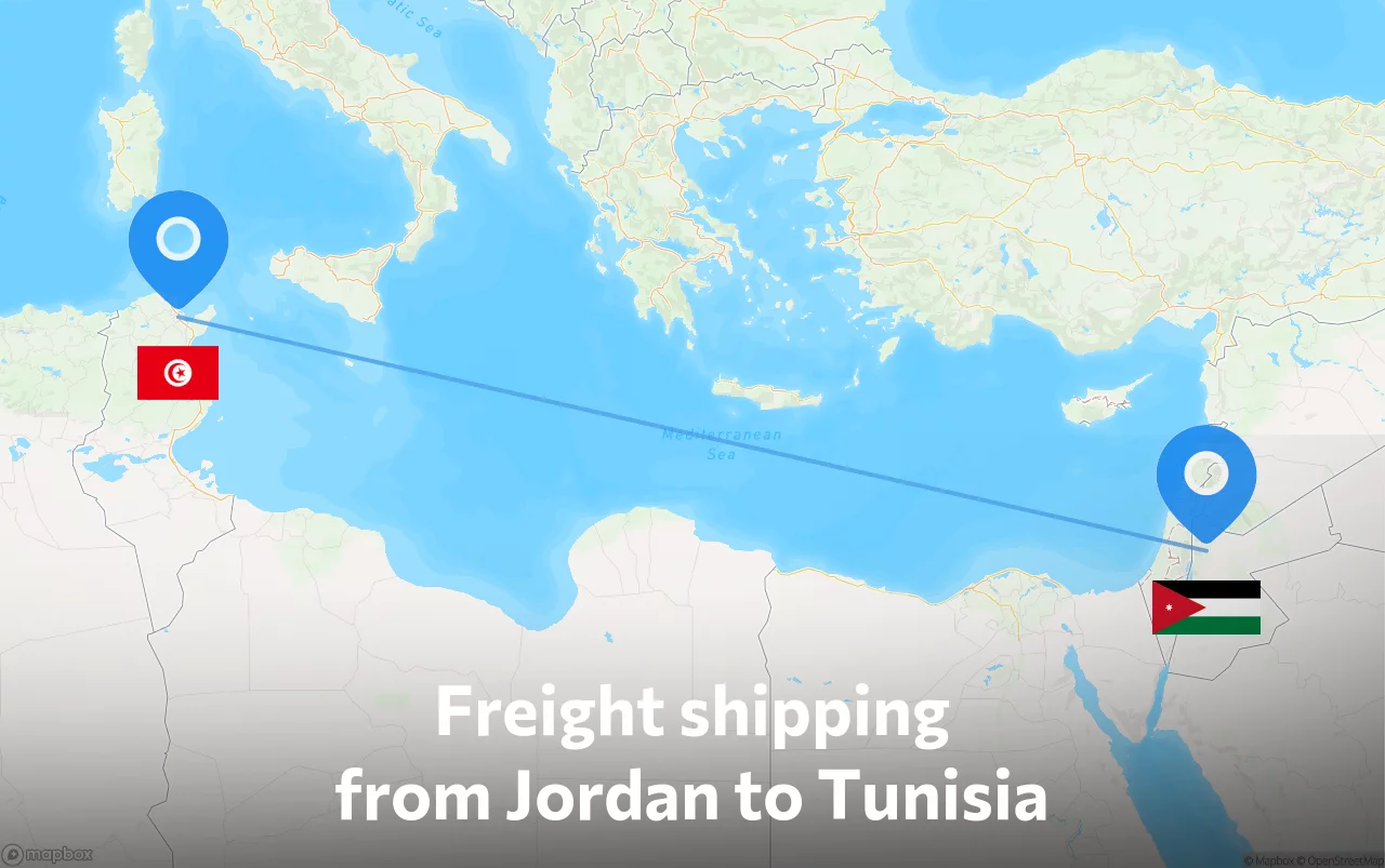 Shipping route from Jordan to Tunisia