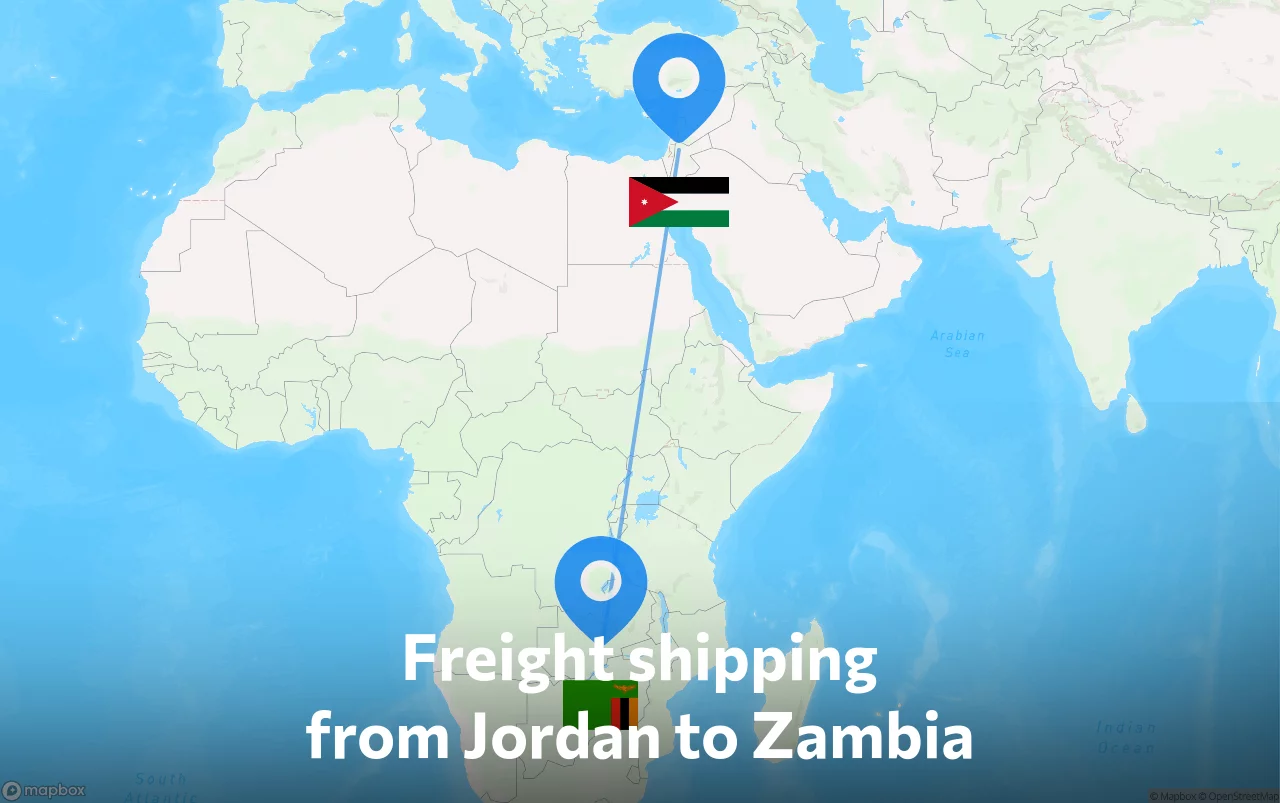 Shipping route from Jordan to Zambia