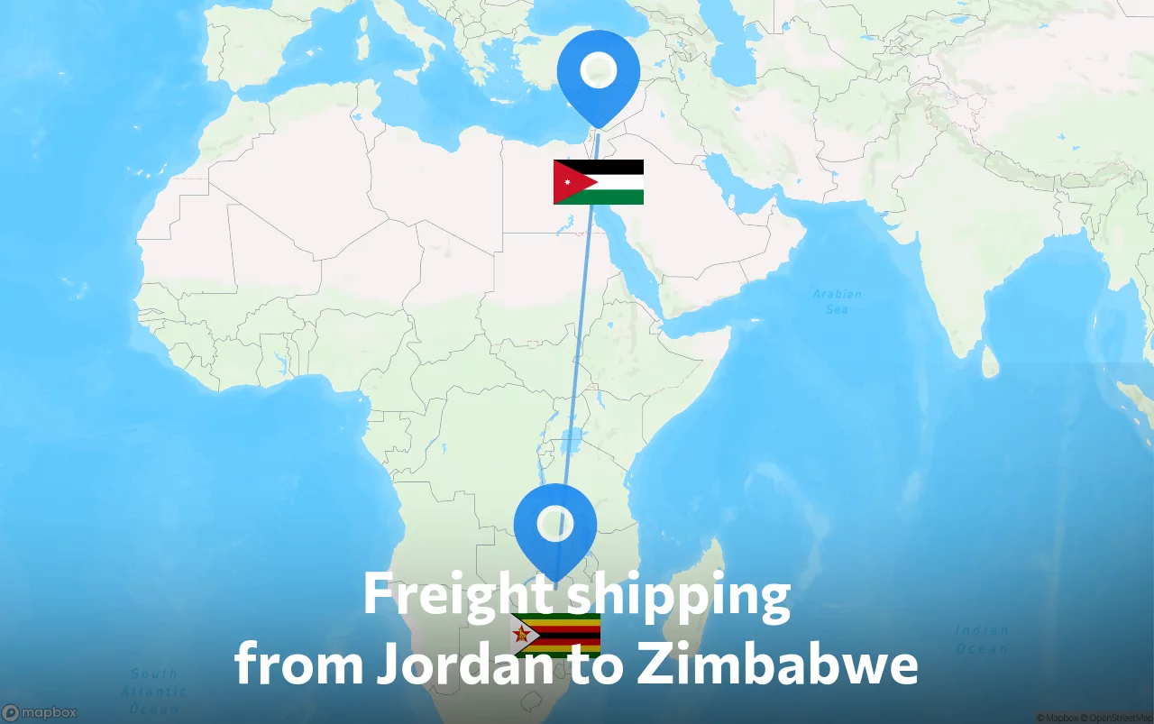 Shipping route from Jordan to Zimbabwe