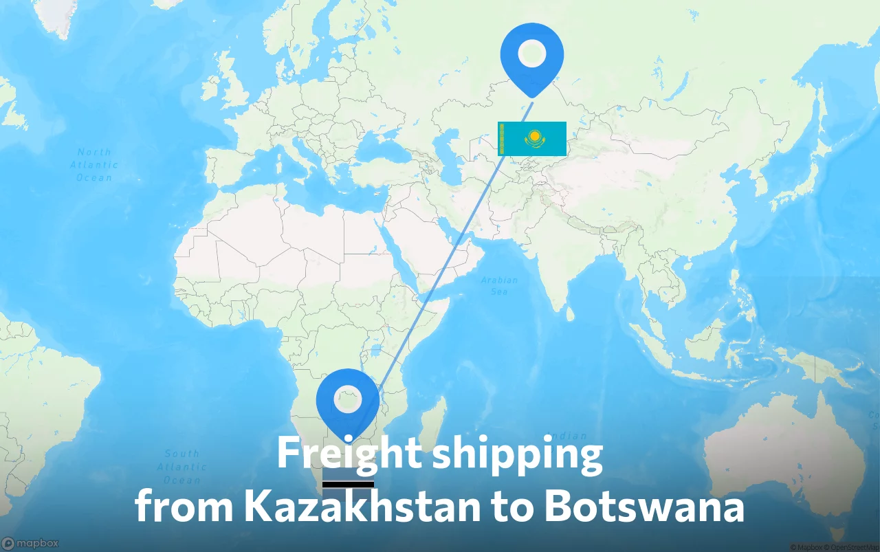 Shipping route from Kazakhstan to Botswana