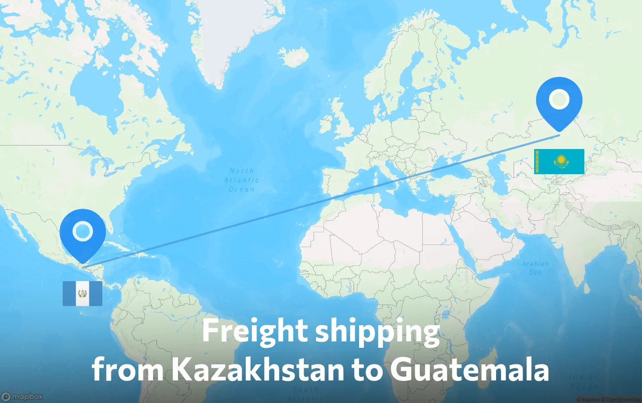 Shipping route from Kazakhstan to Guatemala