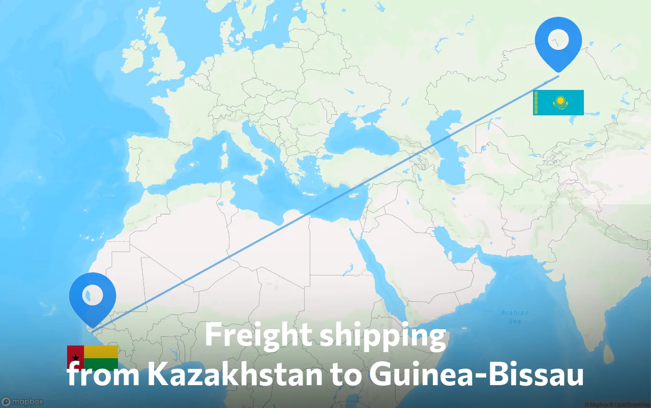 Shipping route from Kazakhstan to Guinea-Bissau