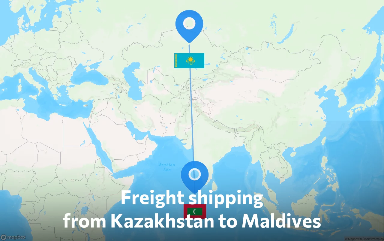 Shipping route from Kazakhstan to Maldives