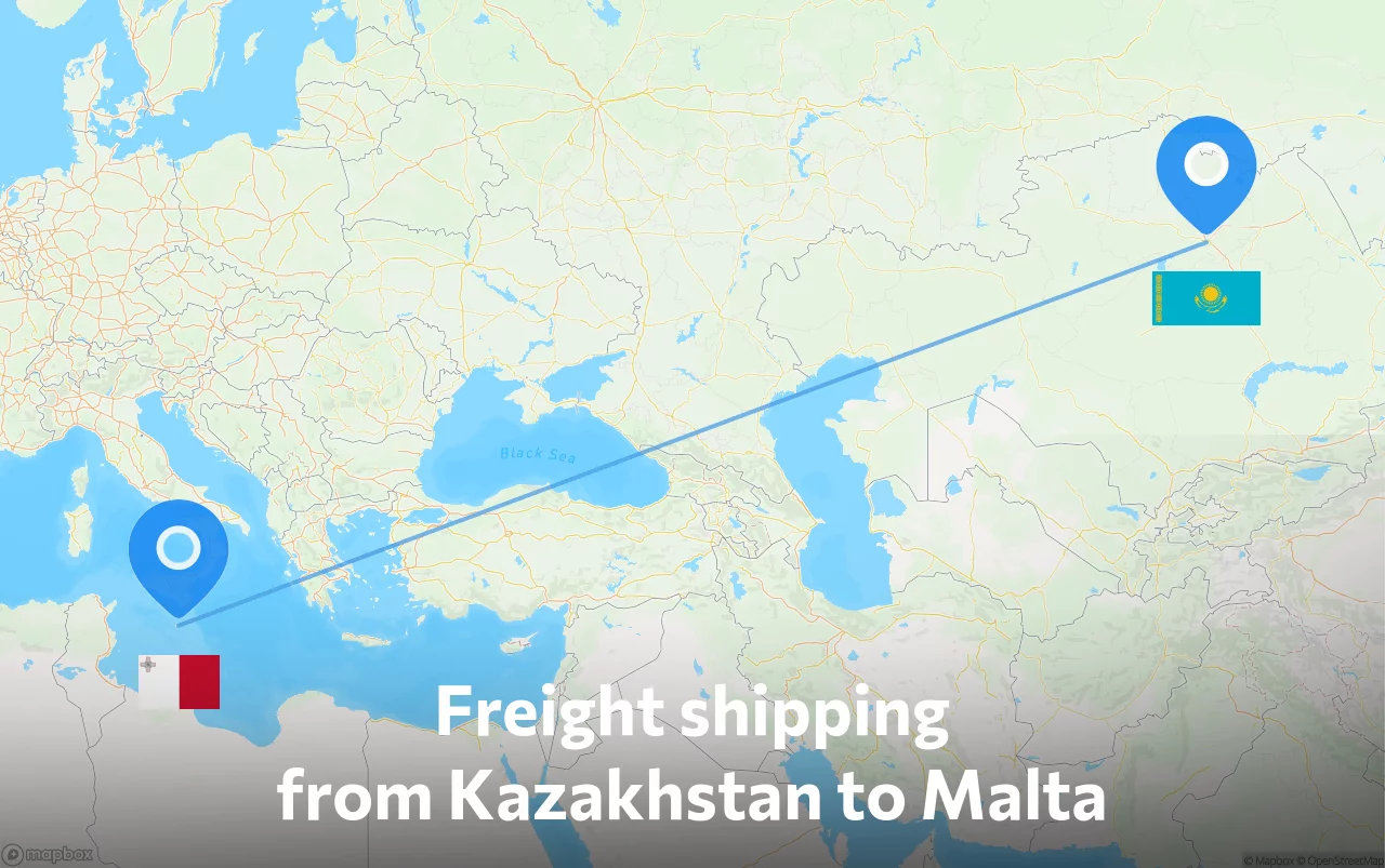 Shipping route from Kazakhstan to Malta
