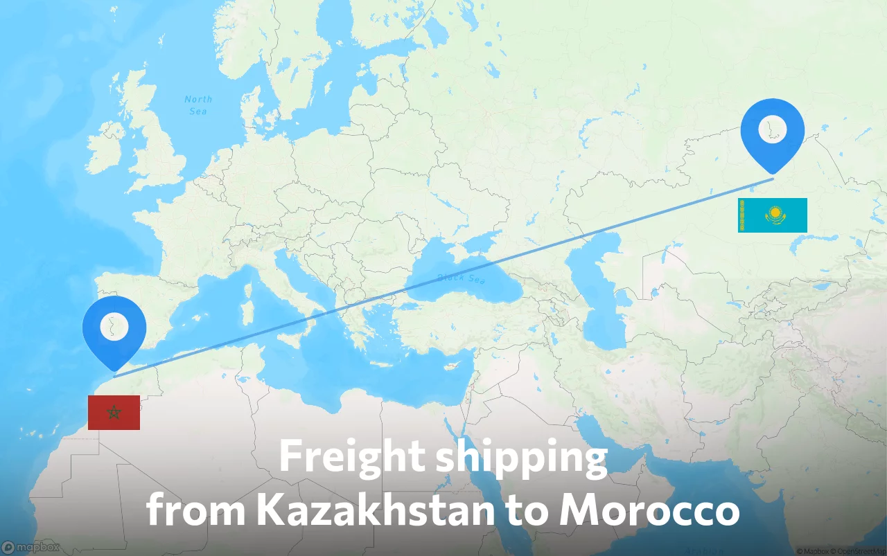 Shipping route from Kazakhstan to Morocco