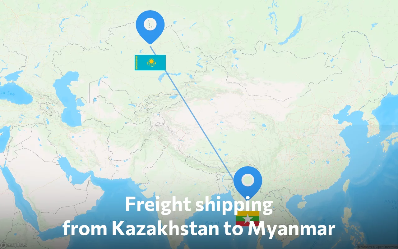 Shipping route from Kazakhstan to Myanmar