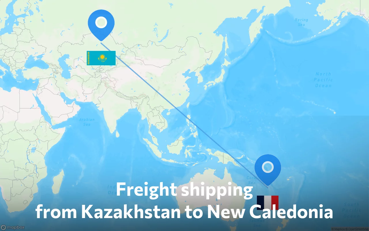 Shipping route from Kazakhstan to New Caledonia