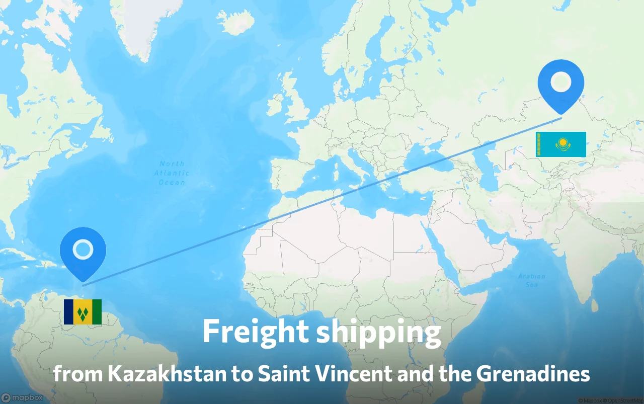 Shipping route from Kazakhstan to Saint Vincent and the Grenadines