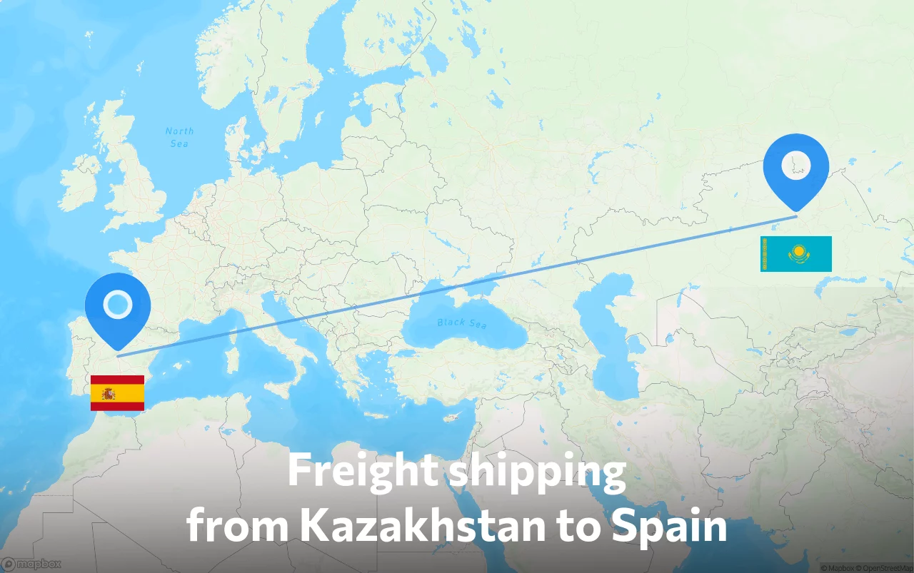 Shipping route from Kazakhstan to Spain