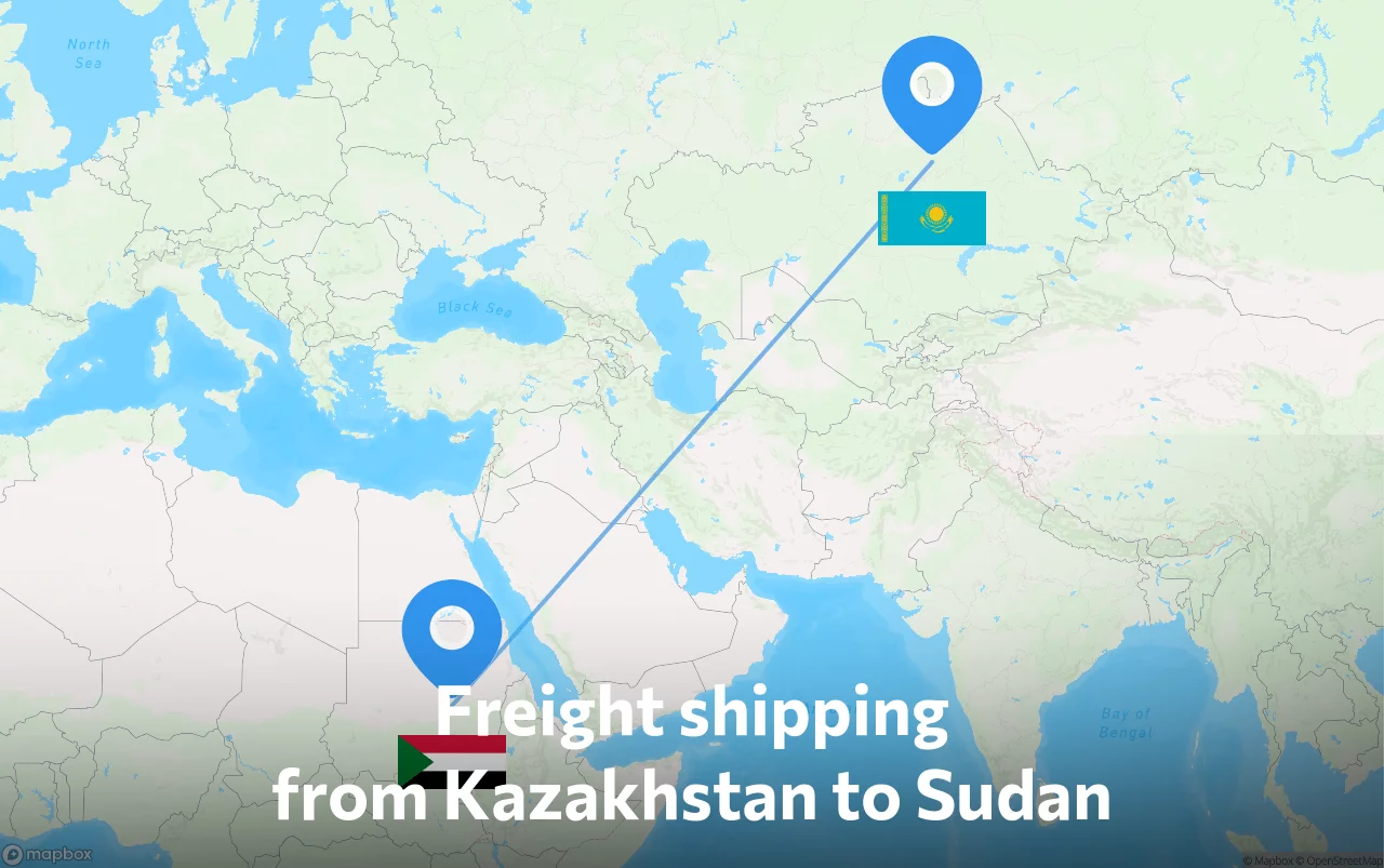 Shipping route from Kazakhstan to Sudan