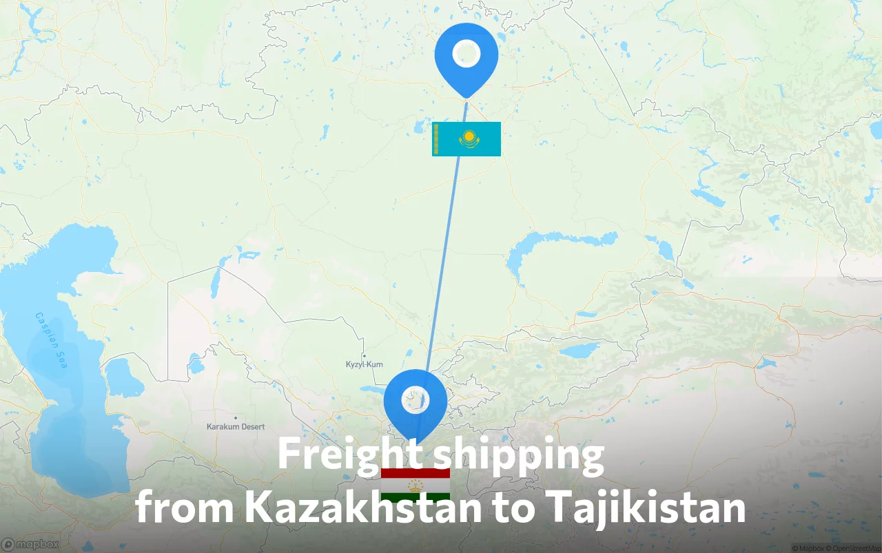 Shipping route from Kazakhstan to Tajikistan
